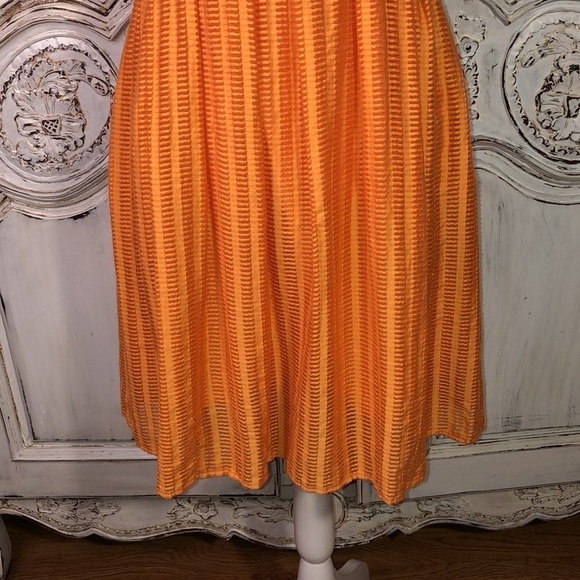 Cynthia Steffe Tangerine 🍊 Orange High Neck  Pleated Shirtwaist Sun Dress S/2 - Picture 3 of 14